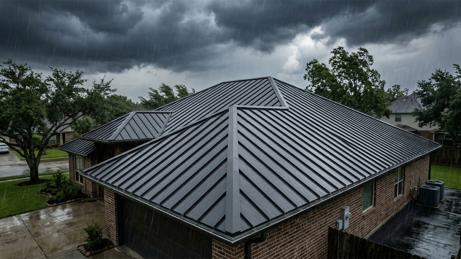 Metal roof during a storm in Magnolia Texas