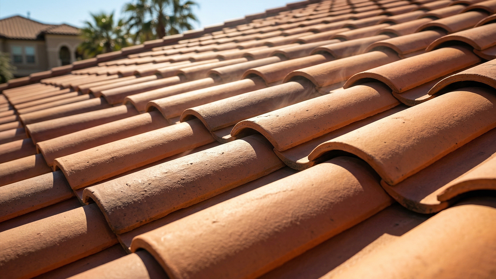 clay tile roof close up